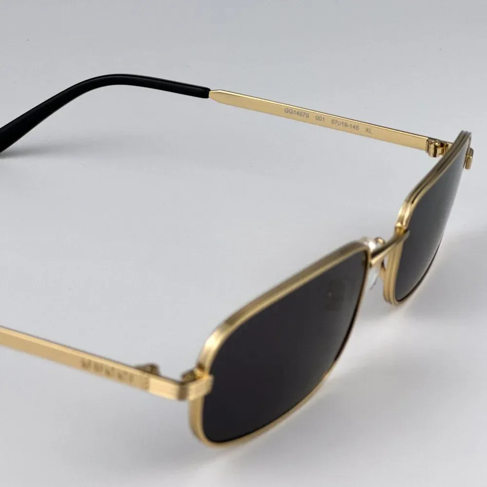 NEW Gucci GG1457S 001 Gold Grey Rectangle Metal Unisex Sunglasses GG 1457S